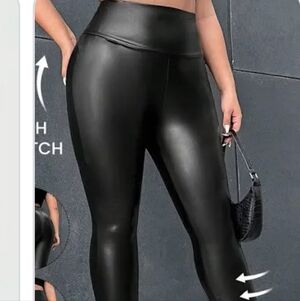 SPANX Black Faux Leather Tummy Control High-Rise Leggings Sz 2X